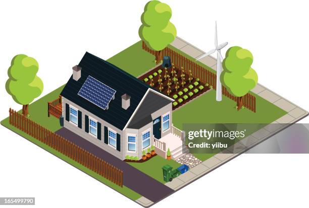 isometric green or eco-friendly bungalow - bungalow stock illustrations