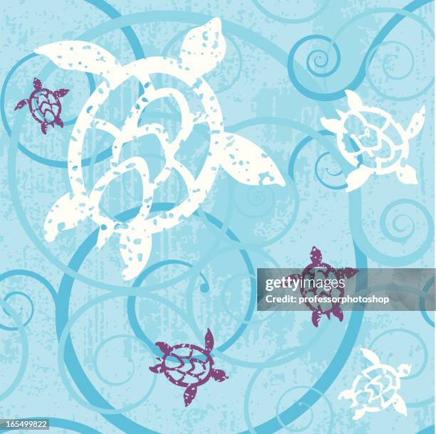 hawai'an turtles pattern - sea turtle stock illustrations