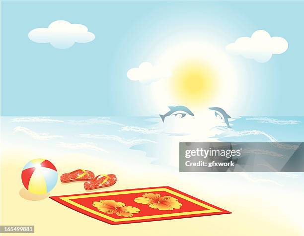 beach scene . - beach blanket stock illustrations