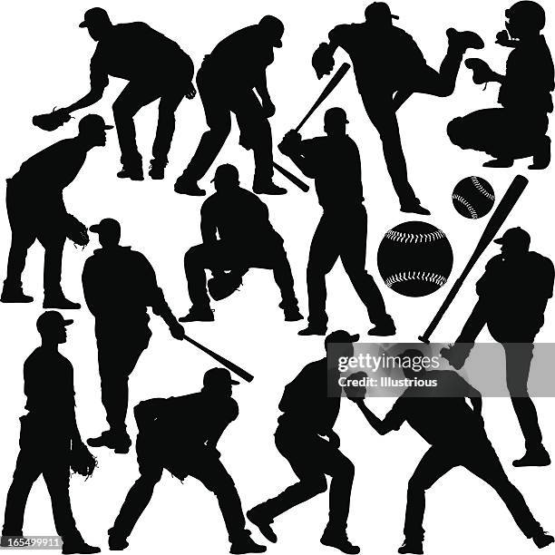 baseball silhouette series - baseball outfielder stock illustrations