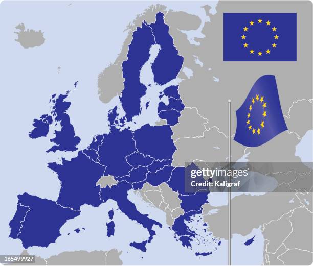 eu map and flags (see description) - european union flag stock illustrations