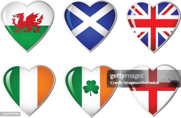 herz flagge kollektion - english-flag stock-grafiken, -clipart, -cartoons und -symbole