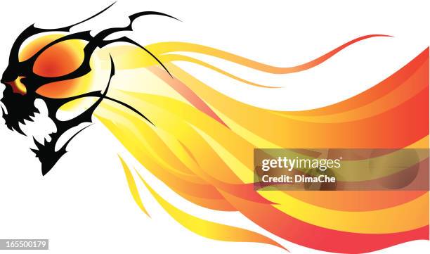 flying skull in flame - satan devil fire stock illustrations