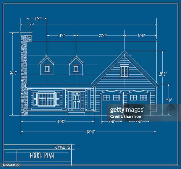 vector house blueprint front - building blueprint stock illustrations