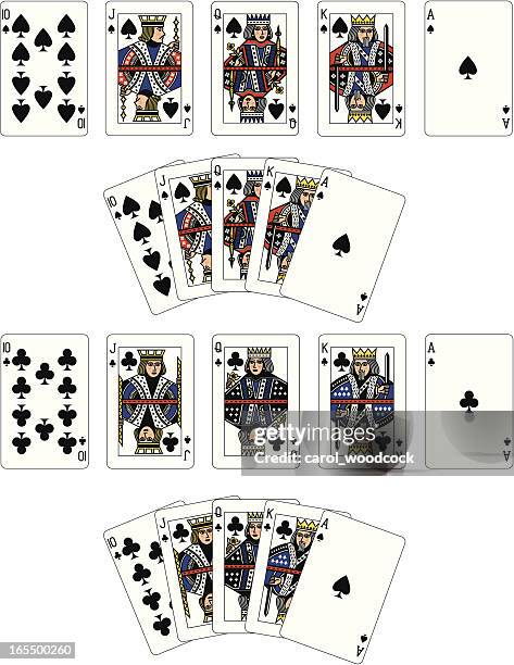 spade and club suit royal flush playing cards - the queens club 幅插畫檔、美工圖案、卡通及圖標