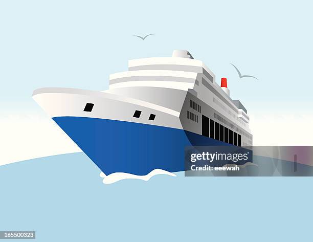 digital illustration of a cruise ship on water  - cruise ship stock illustrations