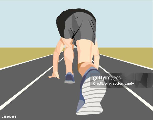 runner's stance - track starting block stock illustrations