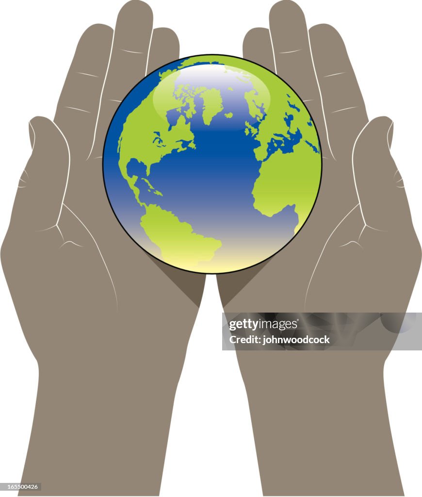 Hands with globe.