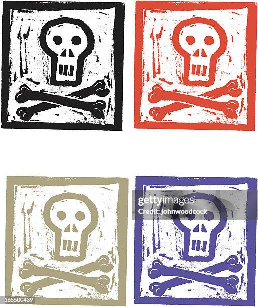 grunge skull and crossbones - printing texture stock illustrations