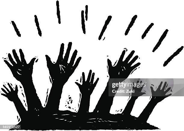 hands up - wood block stock illustrations