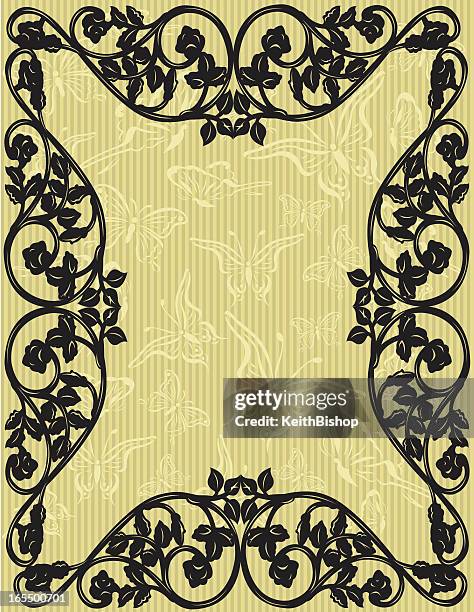 victorian butterfly scroll frame - victorian pattern stock illustrations