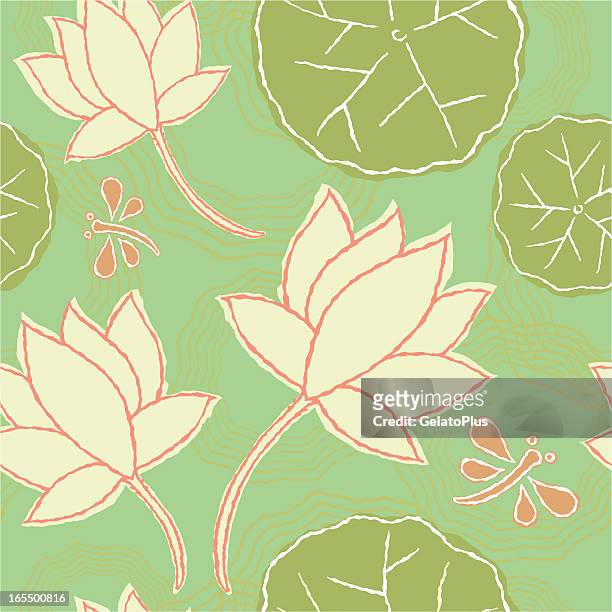 lotus flower seamless pattern - odonata 幅插畫檔、美工圖案、卡通及圖標