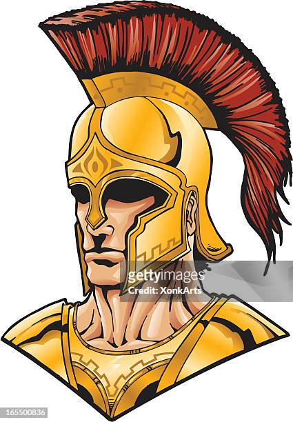 trojan head - trojan helmet stock illustrations