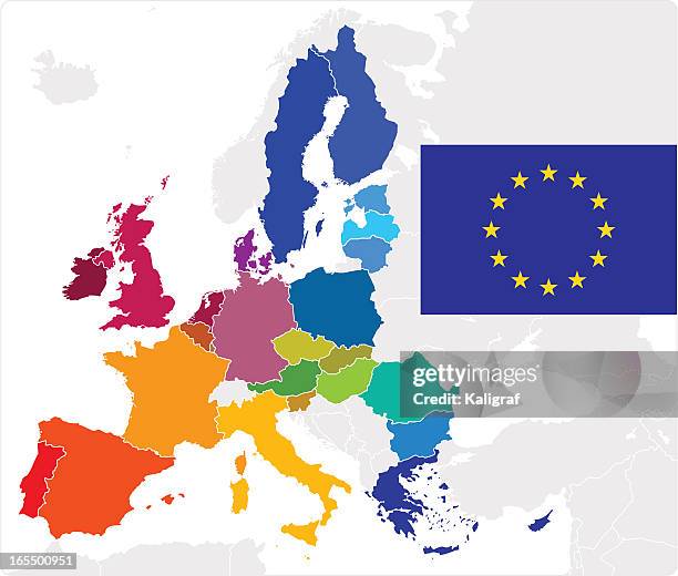 an illustration of the european union and flag - european union symbol stock illustrations