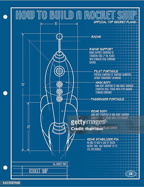 vektor-rakete schiff blueprint - technische zeichnung stock-grafiken, -clipart, -cartoons und -symbole