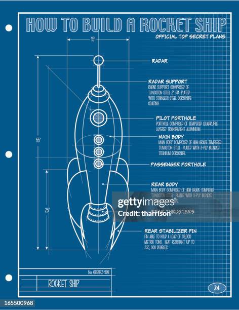 stockillustraties, clipart, cartoons en iconen met vector rocket ship blueprint - raket ruimteschip