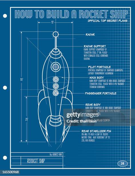 vector rocket ship blueprint - western script stock illustrations