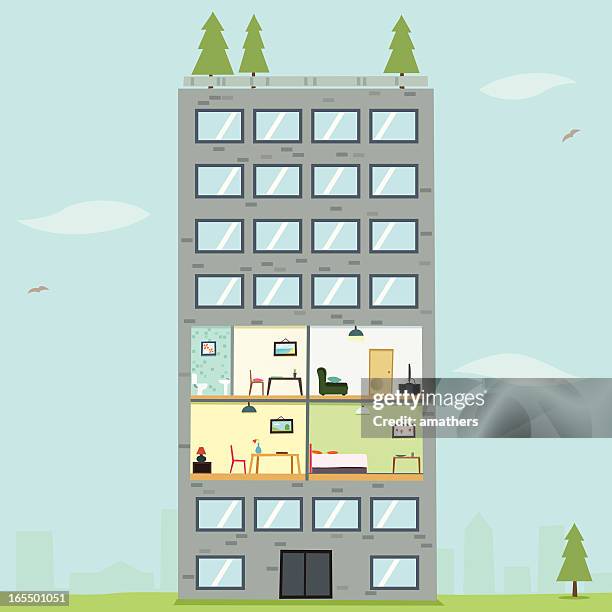 apartment wohnzimmer - querschnitt stock-grafiken, -clipart, -cartoons und -symbole