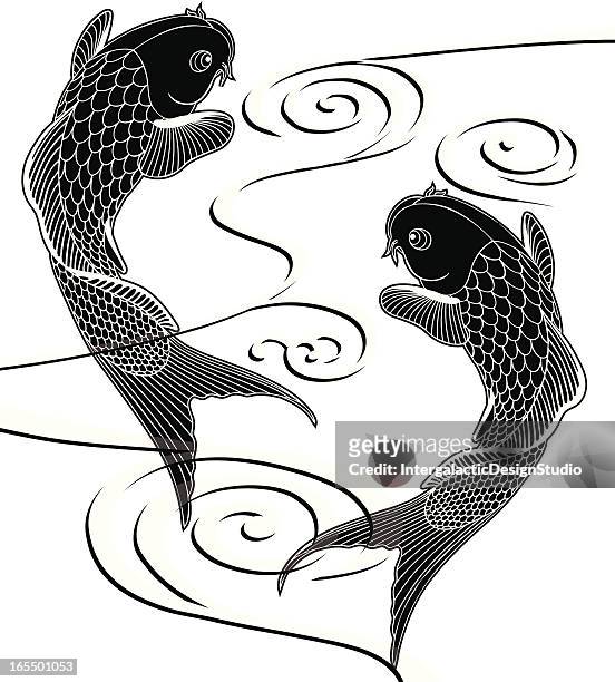 ilustraciones, imágenes clip art, dibujos animados e iconos de stock de gráfico peces koi - katsushika hokusai