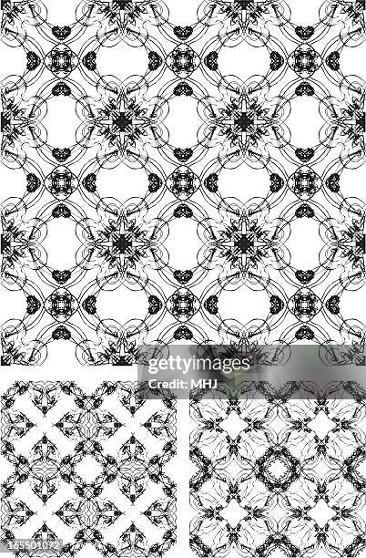 scribble dance repeat mono - seamless patterns - black lace background stock illustrations