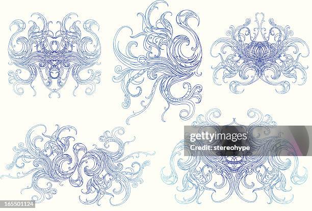 stockillustraties, clipart, cartoons en iconen met fluid flora - rocaille