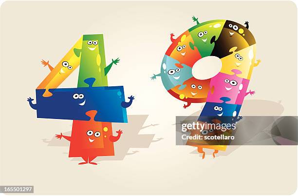 puzzle numbers 4 and 9 - high five isolated stock illustrations