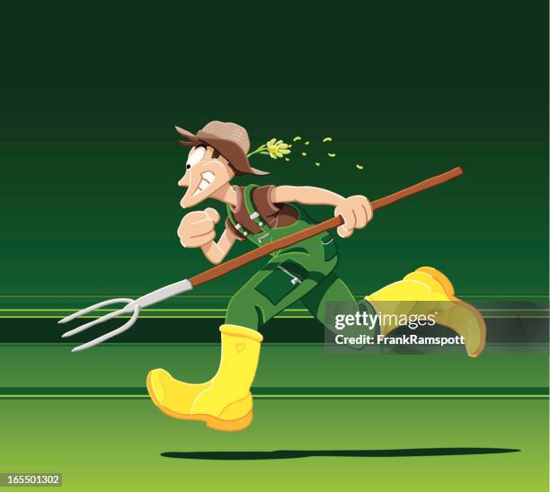 running farmer - straw hat isolated stock illustrations