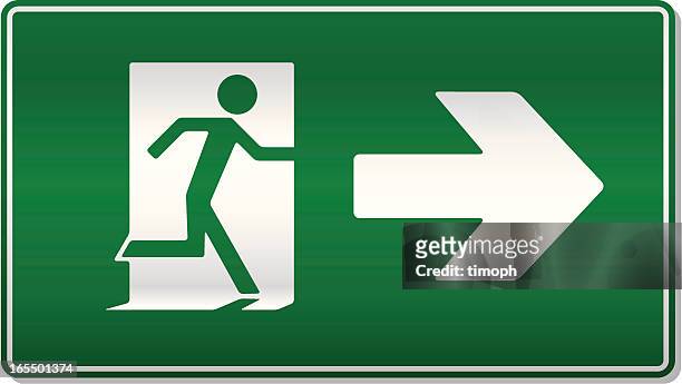 fire exit right - fire exit sign stock illustrations