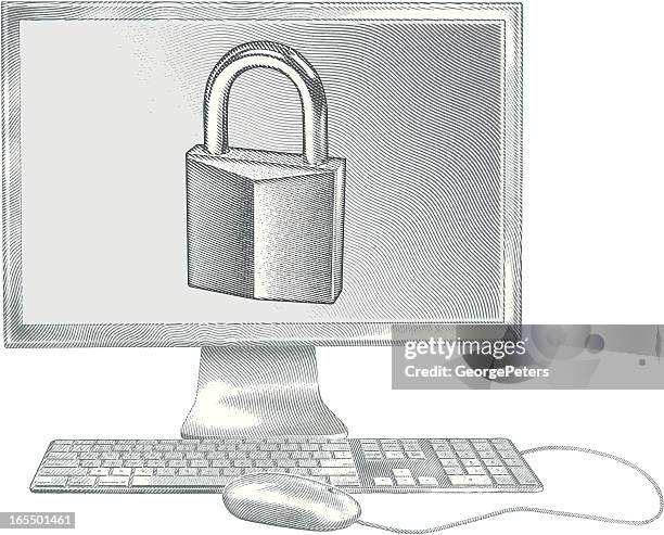 locked computer - computer malware stock illustrations