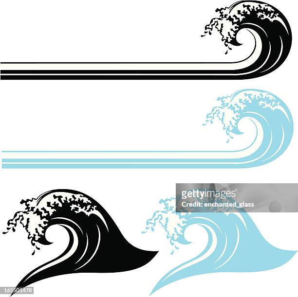 waves, black and white & color - surf stock illustrations