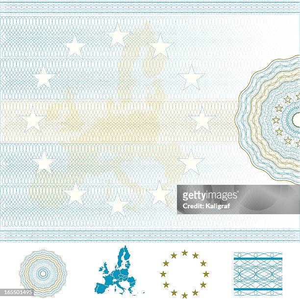 stockillustraties, clipart, cartoons en iconen met european union blank diploma or certificate - money background