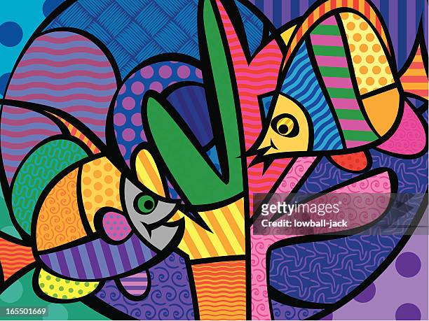 zwei pop fish - butterflyfish stock-grafiken, -clipart, -cartoons und -symbole