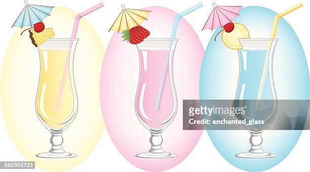 colorful tropical umbrella drinks - barware stock illustrations