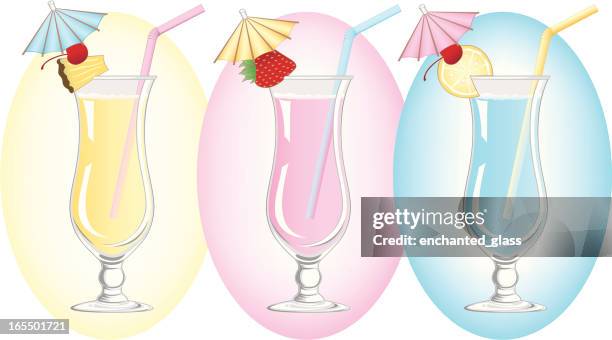 colorful tropical umbrella drinks - end of summer drinks stock illustrations