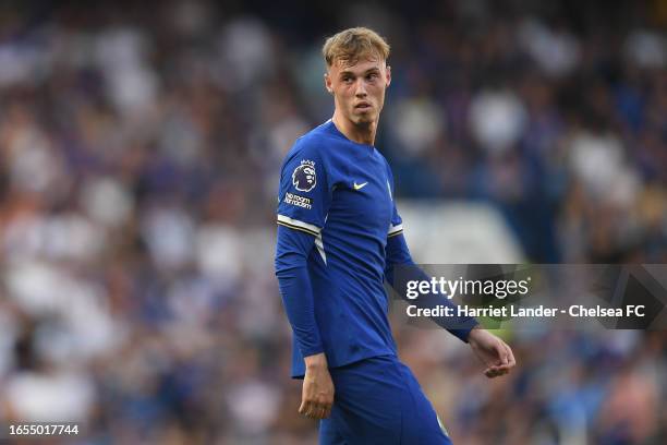 Cole Palmer of Chelsea looks on during the Premier League match between Chelsea FC and Nottingham Forest at Stamford Bridge on September 02, 2023 in...