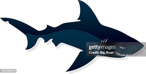 stockillustraties, clipart, cartoons en iconen met black shark image in white background - cartoon shark