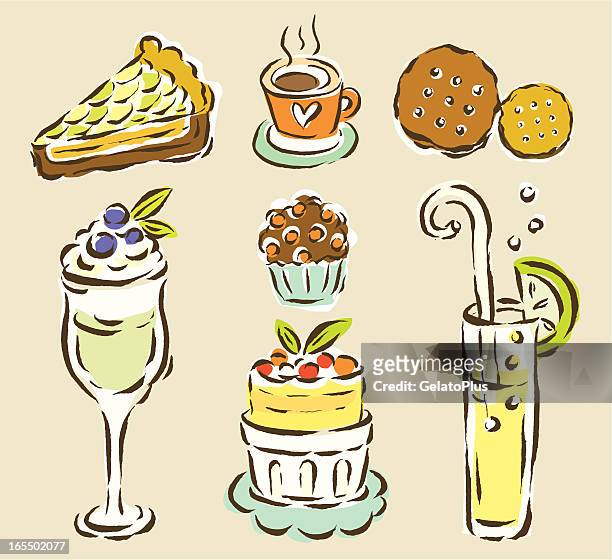 illustrations, cliparts, dessins animés et icônes de collection des desserts et boissons - genoise