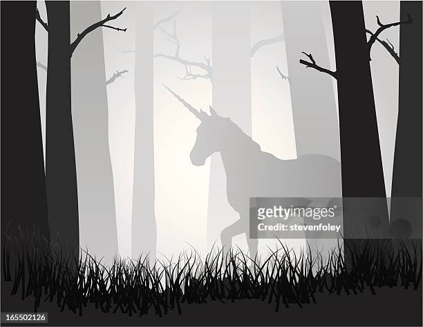 unicorn in the forest - unicorn stock illustrations