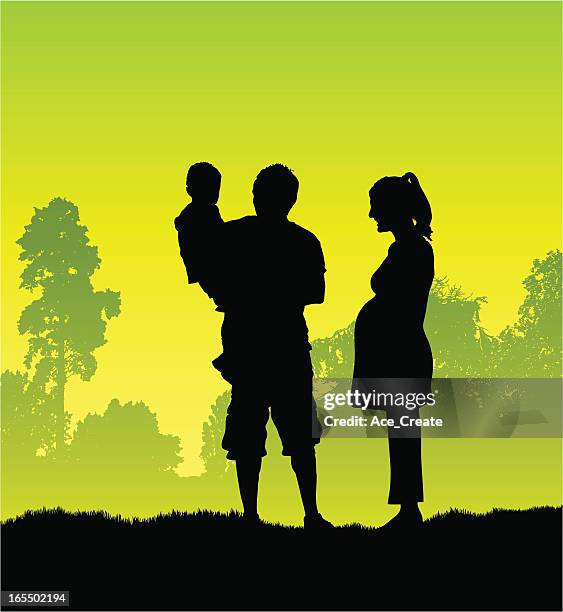 illustrazioni stock, clip art, cartoni animati e icone di tendenza di madre incinta e la silhouette - madre casalinga