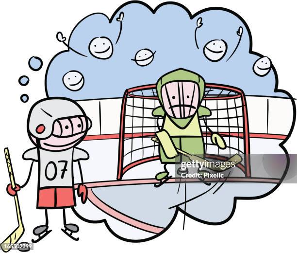 hockey player thinking - goalkeeper boy stock illustrations