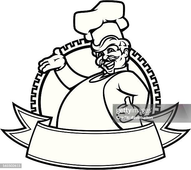 big chef b&w - chef demonstration stock illustrations