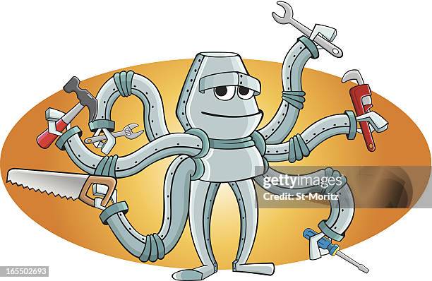 octopus robot renovation - building robots stock illustrations