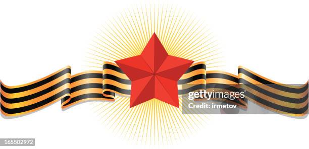 red star and ribbon - hammer-and-sickle stock illustrations