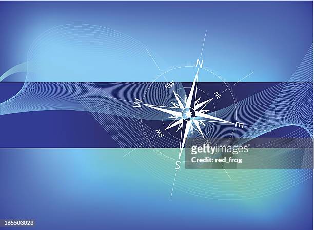 kompass auf blau - kompass stock-grafiken, -clipart, -cartoons und -symbole