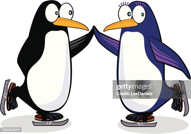 penguin couple skating - ordering cartoon stock illustrations