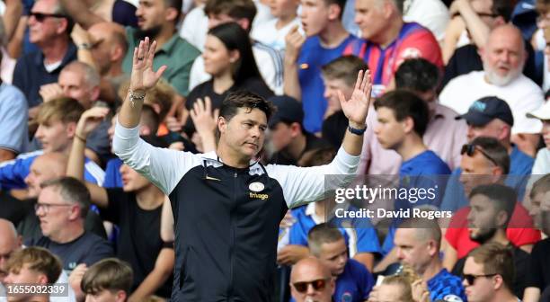 Mauricio Pochettino, the Chelsea manager looks on during the Premier League match between Chelsea FC and Nottingham Forest at Stamford Bridge on...