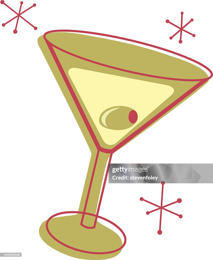 Illustration of a martini glass with an olive