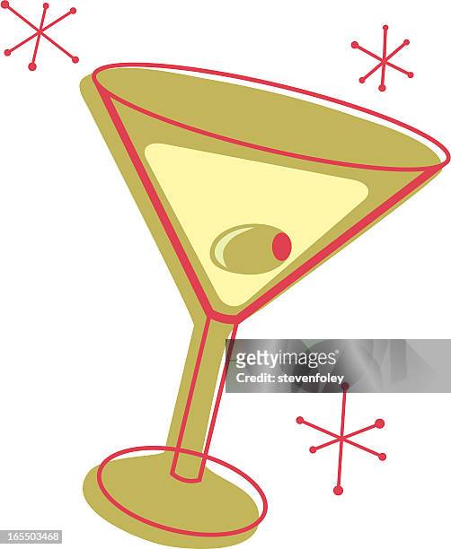 illustration of a martini glass with an olive - vodka drink stock illustrations