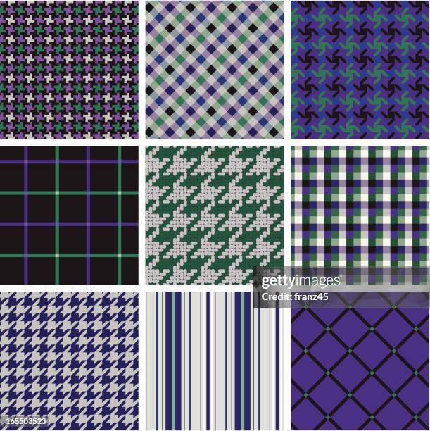 ilustraciones, imágenes clip art, dibujos animados e iconos de stock de tejido sin costura patrón: green_púrpura - pata de gallo