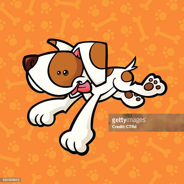 playful pup and seamless background - dog with a bone stock illustrations